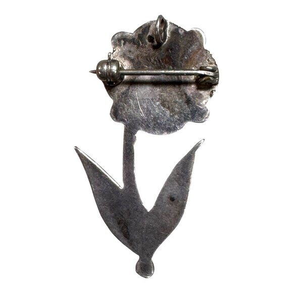 Vintage Zuni Inlaid Rosita Anselm Wallace Flower Turquoise MOP Silver Pin Brooch - Picture 2 of 4